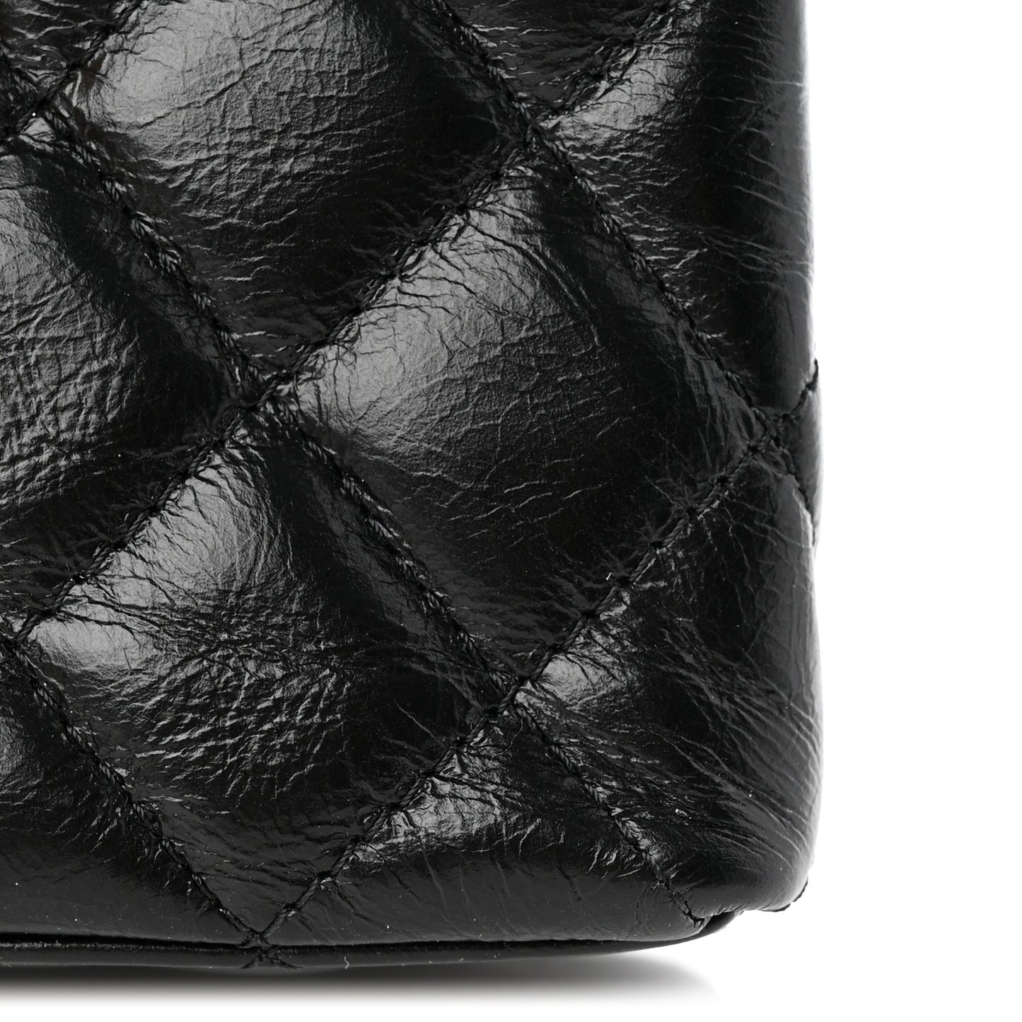 Shiny Aged Calfskin Quilted Mini Nano Kelly Shopper Black