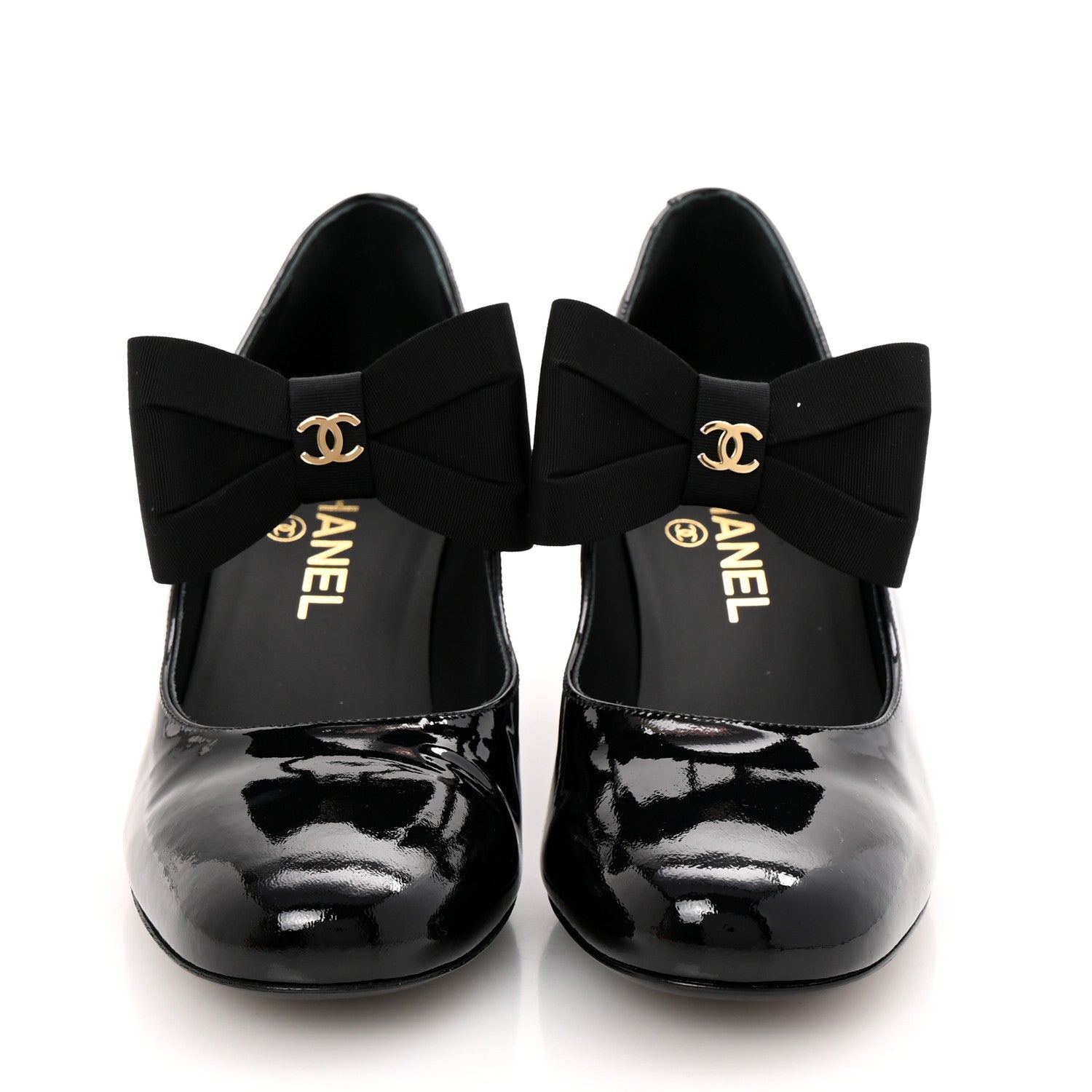 Chanel Patent Calfskin Grosgrain CC Mary Jane Pumps 39.5 Black 3 of 10