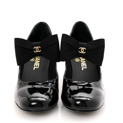 Chanel Patent Calfskin Grosgrain CC Mary Jane Pumps 39.5 Black 3 of 10