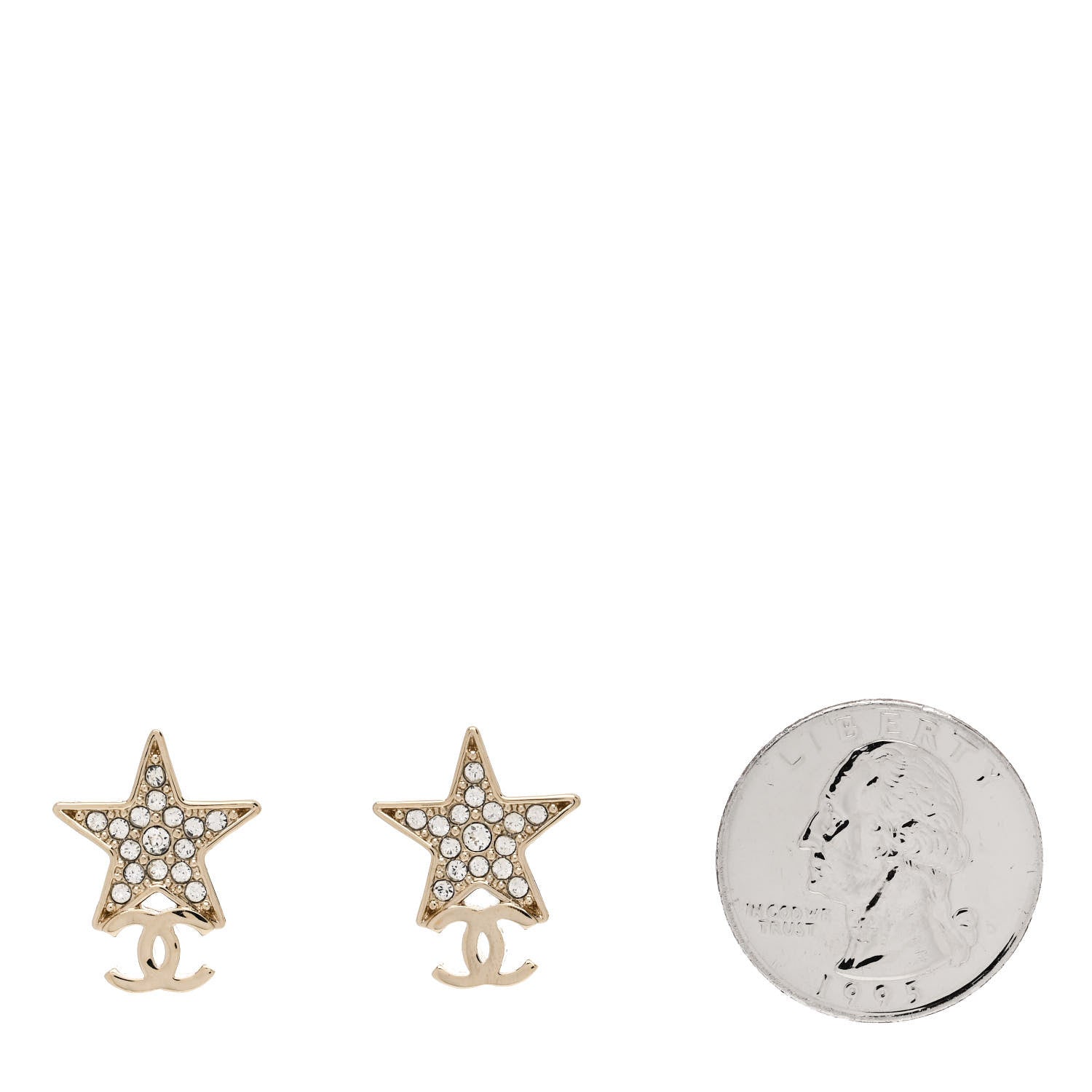 Chanel Metal Crystal CC Star Drop Earrings Gold 2 of 5