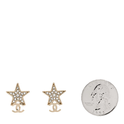 Chanel Metal Crystal CC Star Drop Earrings Gold 2 of 5