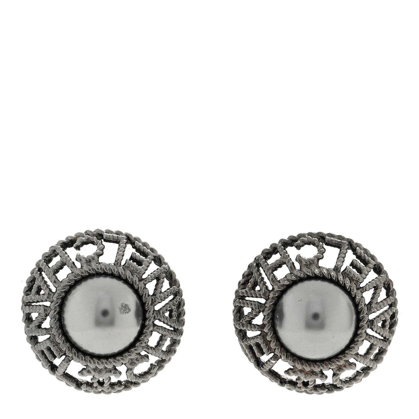 Pearl CC Round Earrings Ruthenium Dark Grey