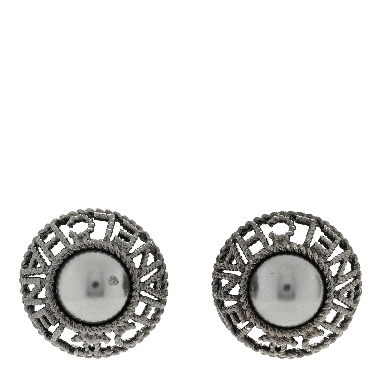 Chanel Pearl CC Round Earrings Ruthenium Dark Grey 1 of 4