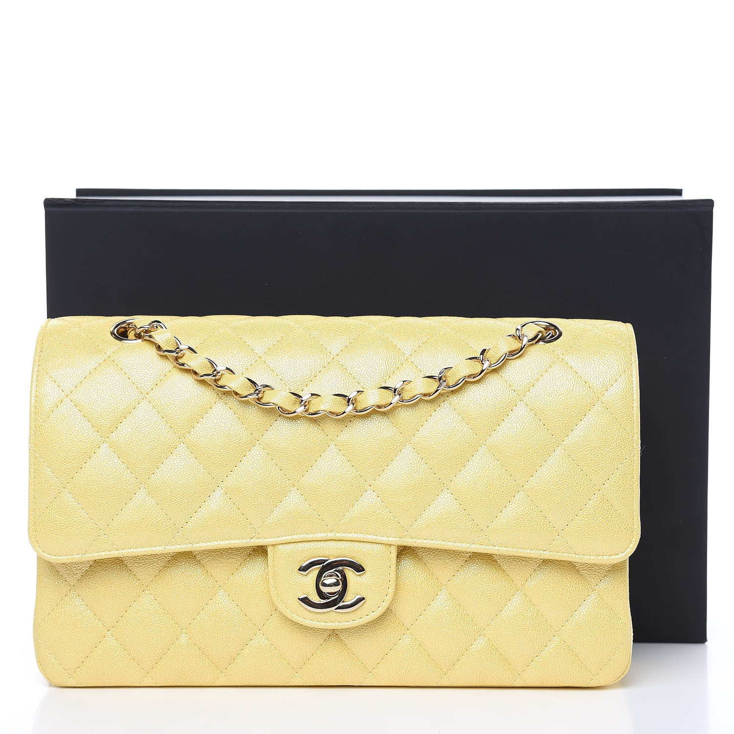 Chanel Iridescent Caviar Quilted Medium Double Flap Yellow 10 of 10