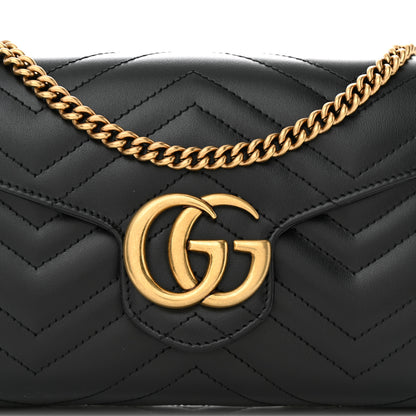 Gucci Calfskin Matelasse GG Marmont Chain Wallet Black 9 of 11