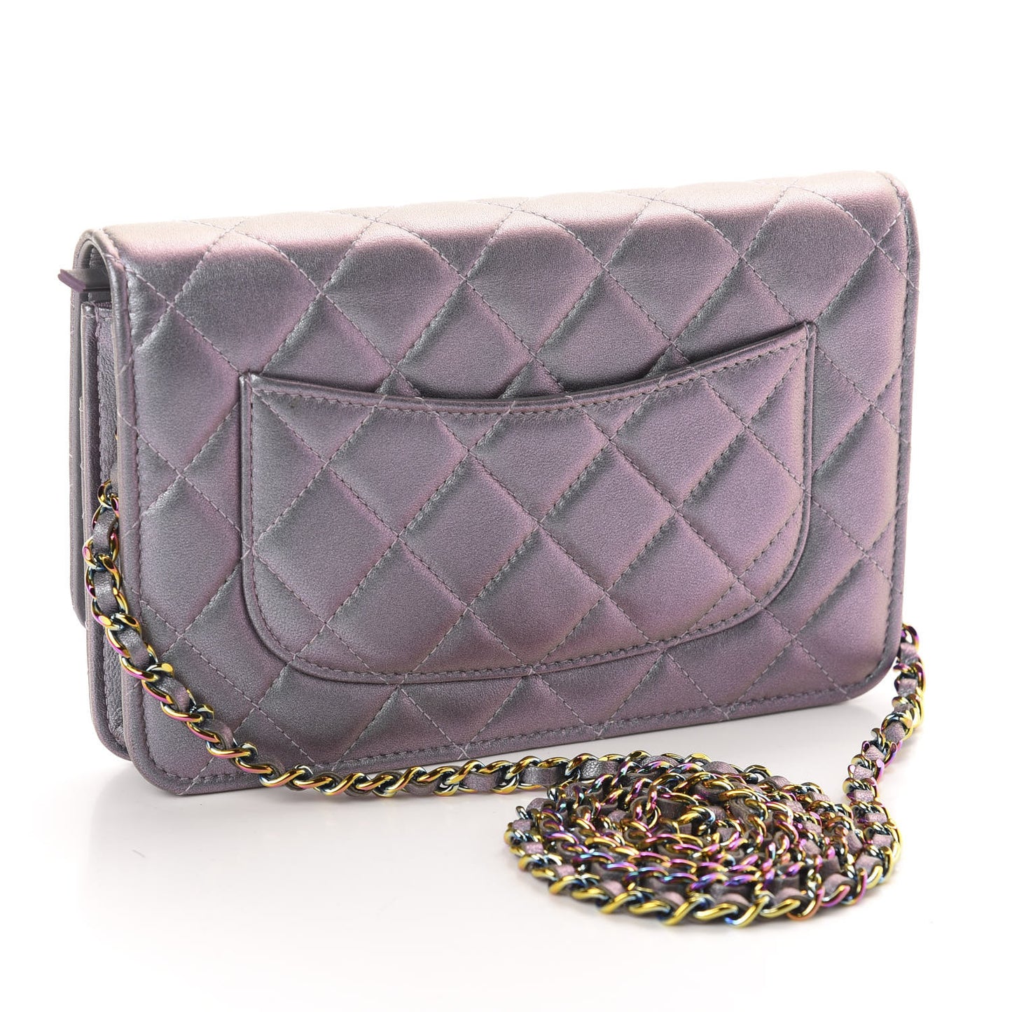 Iridescent Lambskin Quilted Reissue Wallet On Chain WOC Light Purple