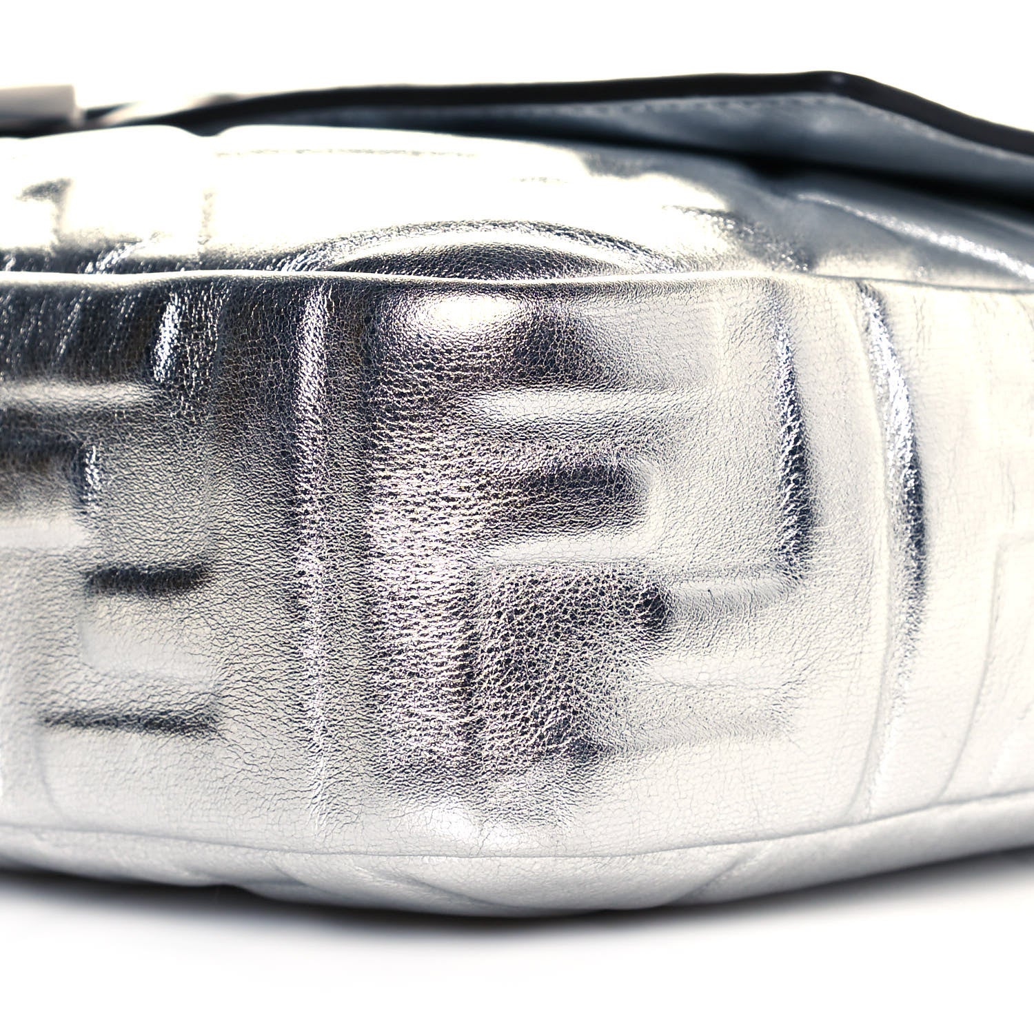 Fendi Vitello Catalan Mirror FF 1974 Embossed Large Baguette Argento 13 of 15