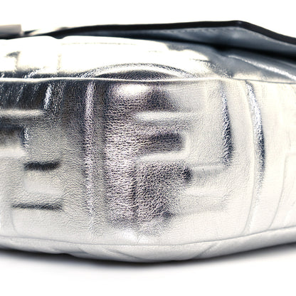 Fendi Vitello Catalan Mirror FF 1974 Embossed Large Baguette Argento 13 of 15