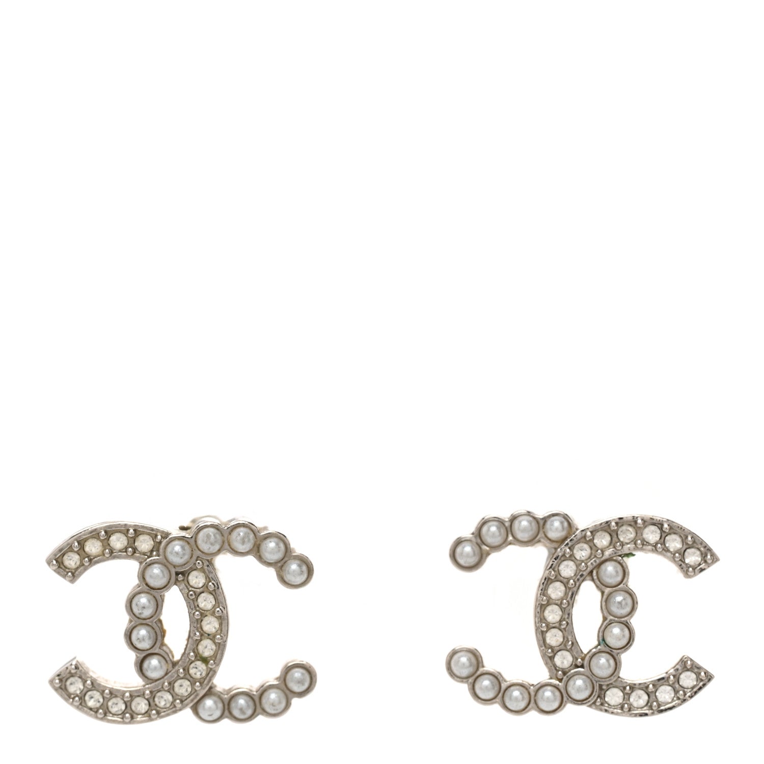Chanel Crystal Pearl CC Earrings Silver 1 of 4