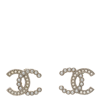 Chanel Crystal Pearl CC Earrings Silver 1 of 4