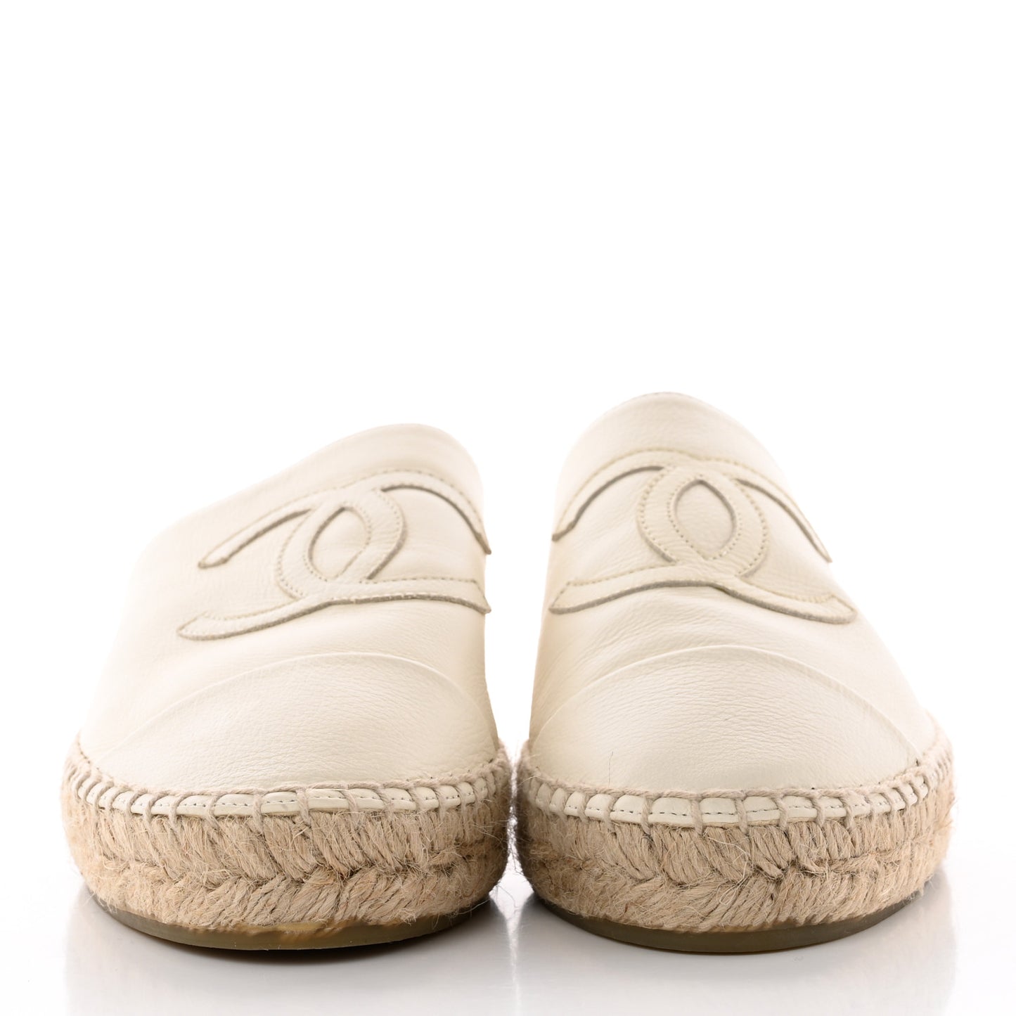 Goatskin CC Espadrille Mules 38 Ivory