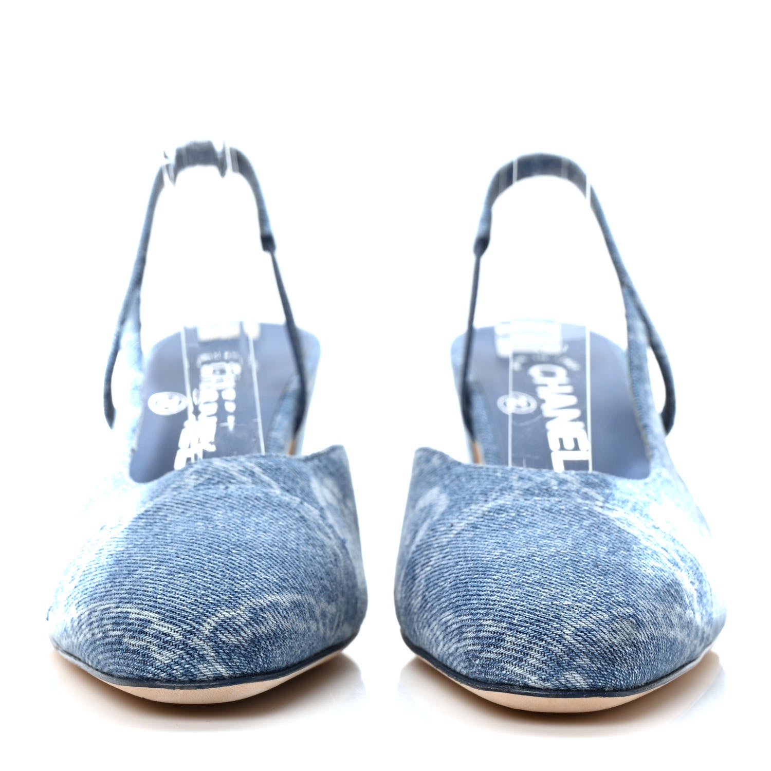 Chanel Denim Cap Toe Denim Slingback Pumps 36.5 Blue 2 of 8