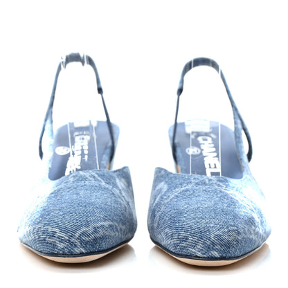 Chanel Denim Cap Toe Denim Slingback Pumps 36.5 Blue 2 of 8