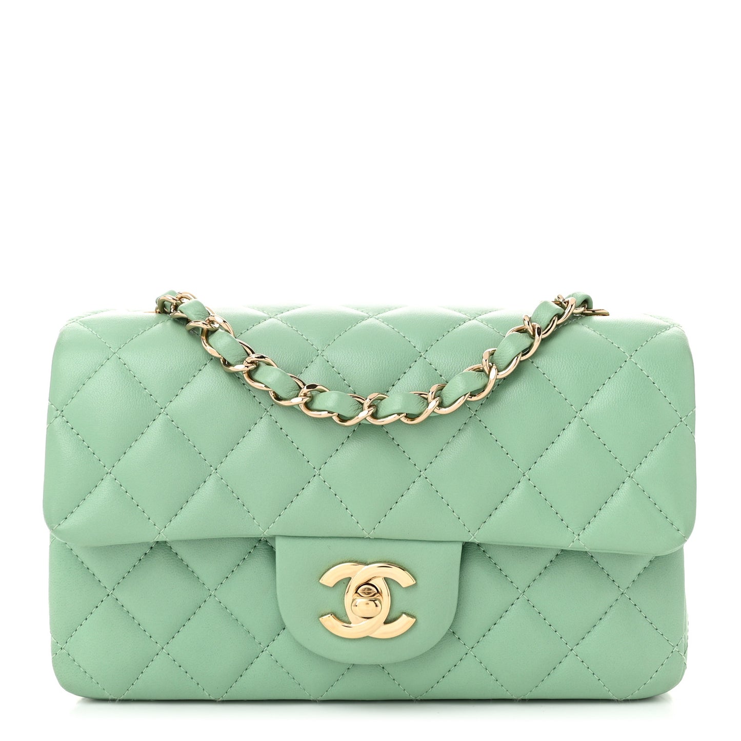 Lambskin Quilted Mini Rectangular Flap Light Green