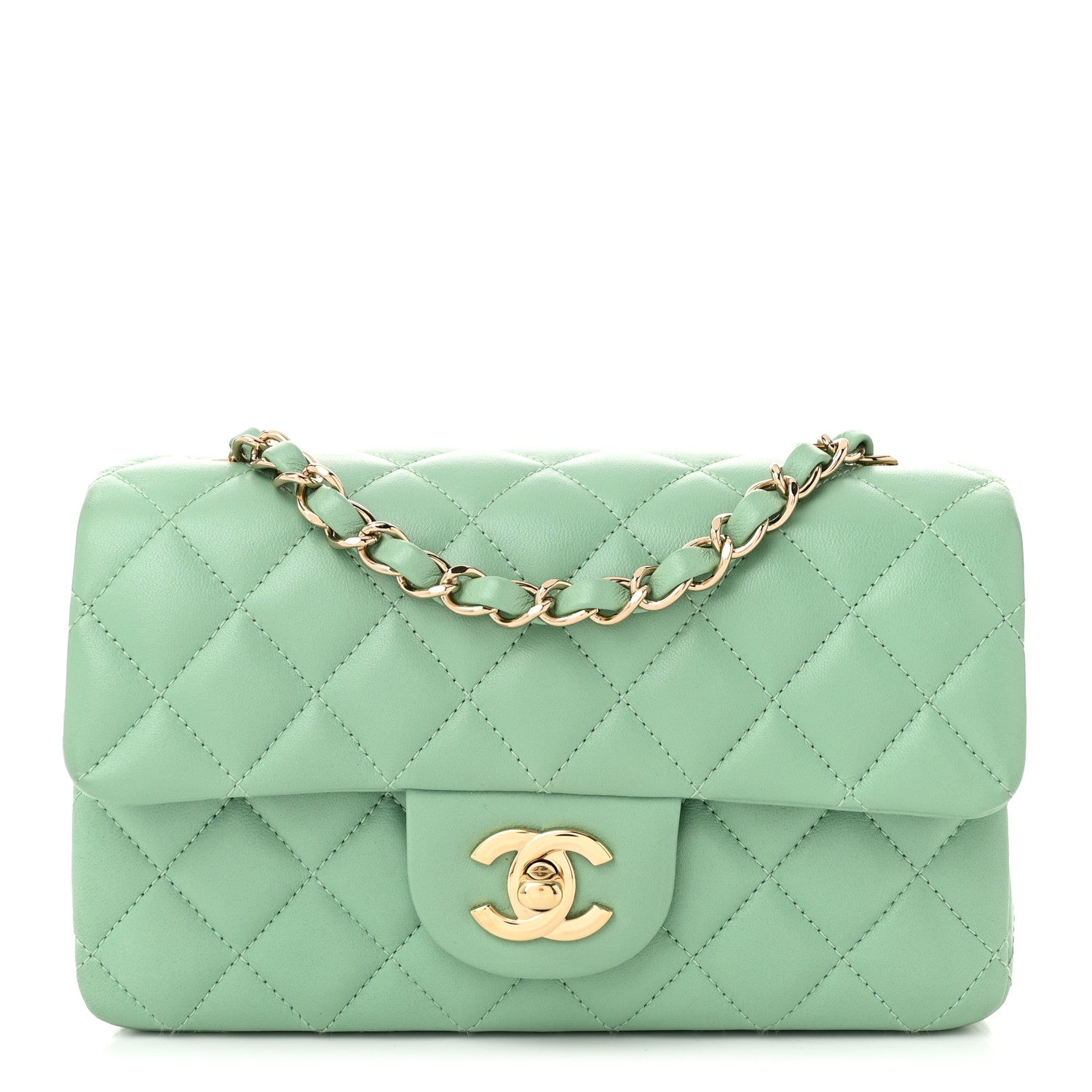 Chanel Lambskin Quilted Mini Rectangular Flap Light Green 1 of 10