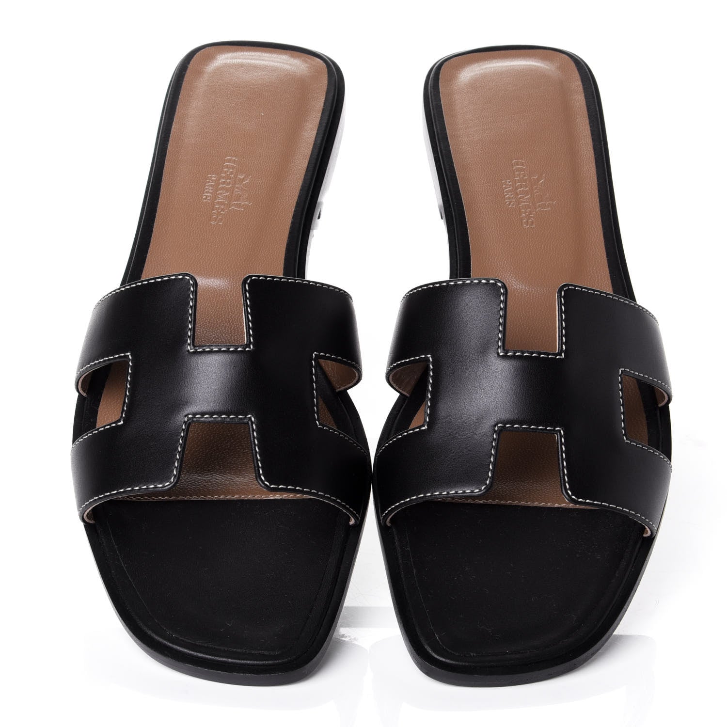 Hermes Box Calfskin Oran Sandals 38.5 Black 5 of 11