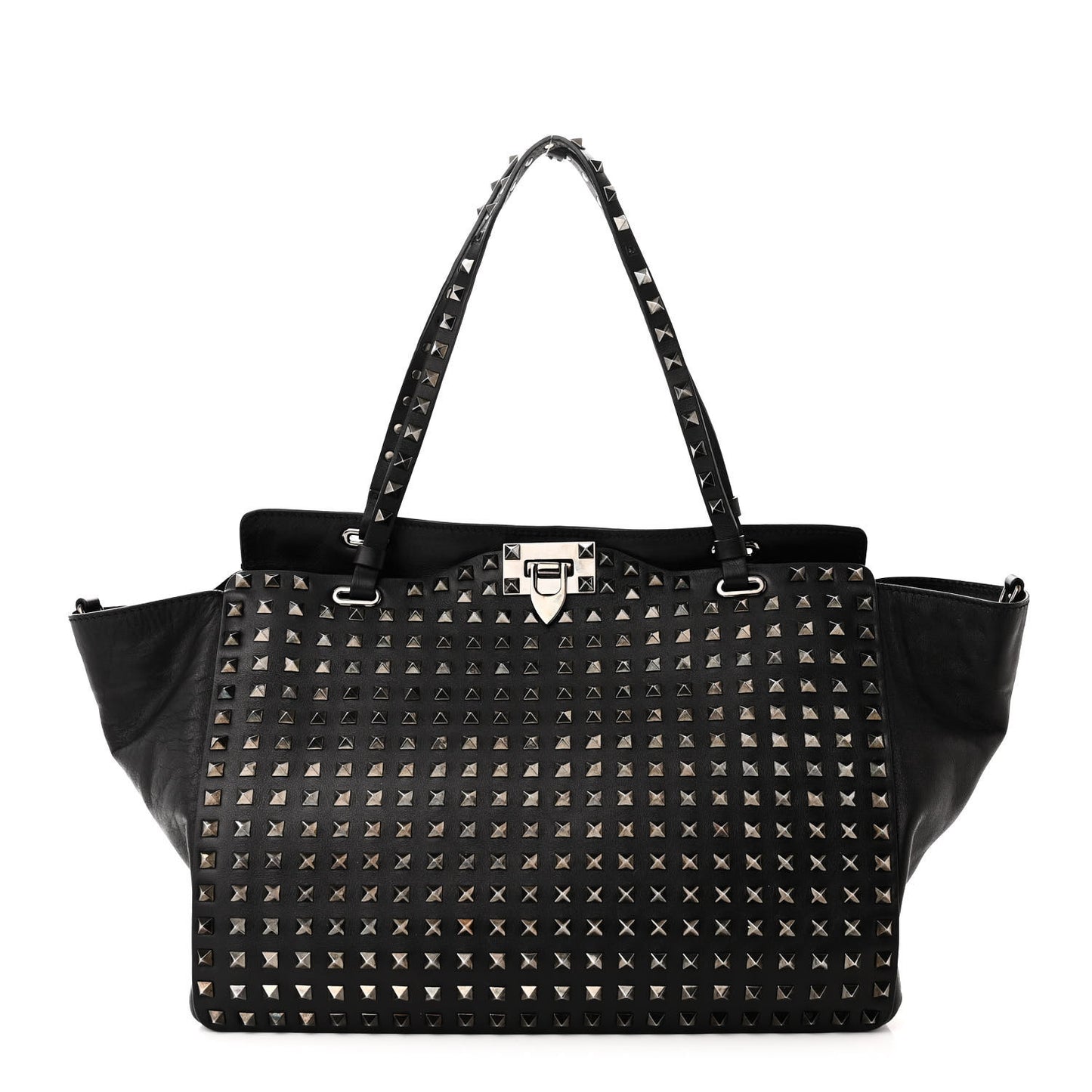 Vitello Medium Rockstud All Over Tote Black