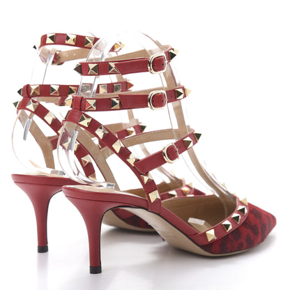 Valentino Garavani Calf Hair Leopard Print Rockstud Ankle Strap 65mm Pumps 36 Rosso Valentino 4 of 9