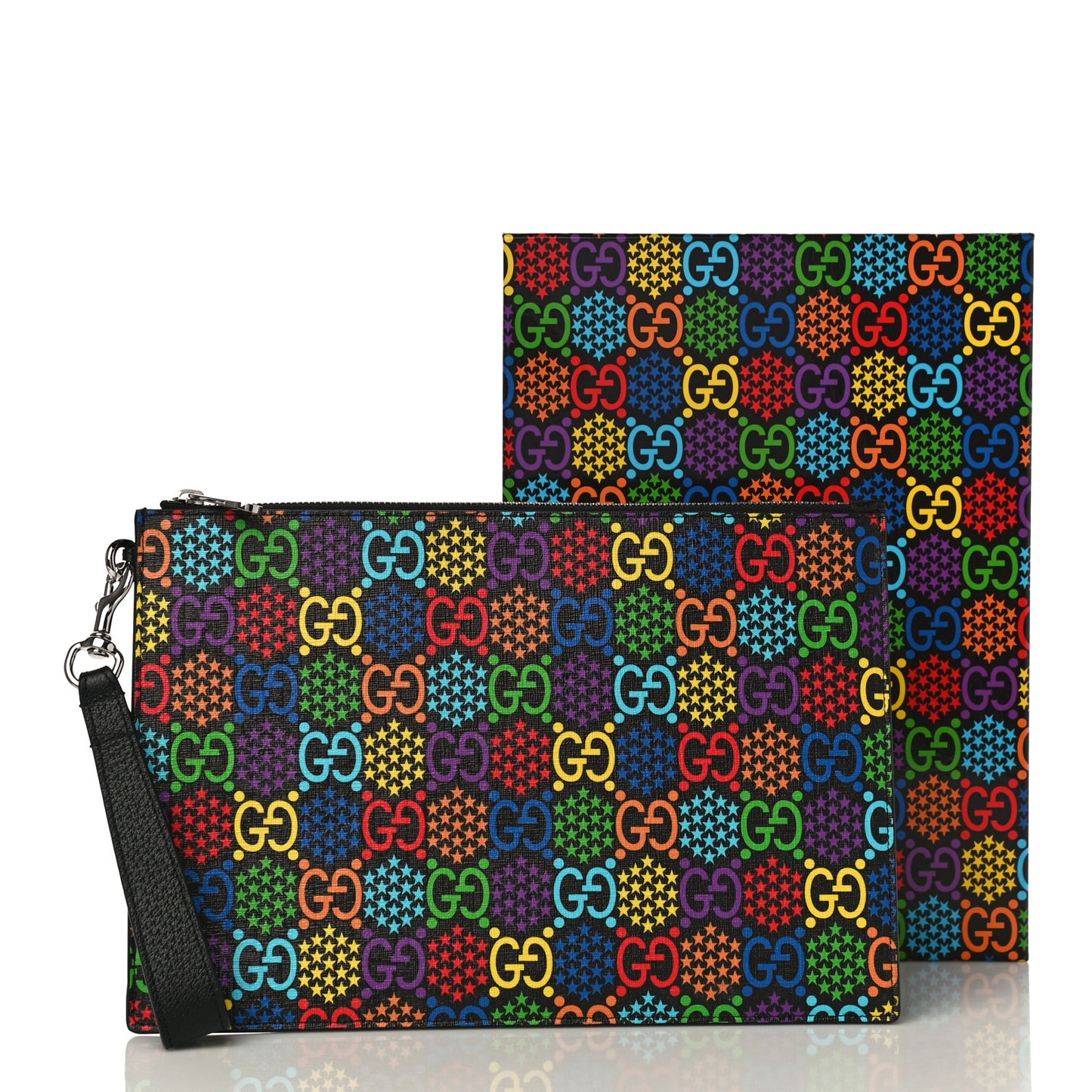 GG Supreme Monogram Psychedelic Zip Wristlet Pouch Black Multicolor