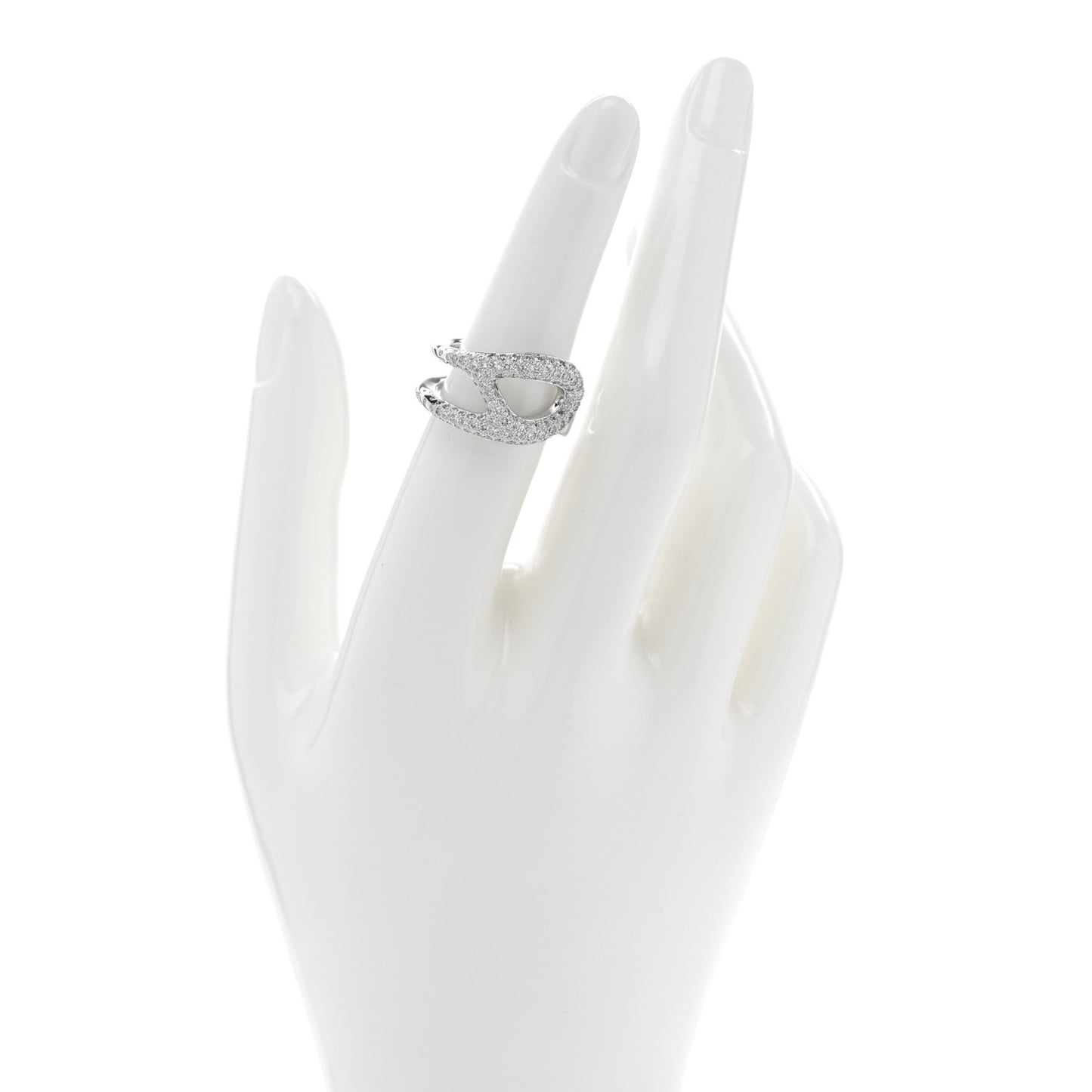18K White Gold Diamond Chaine d'Ancre Punk Ring 52 6