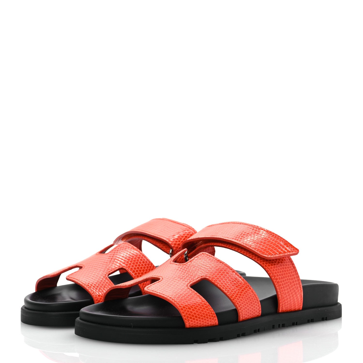 Hermes Lizard Womens Chypre Sandals 37 Orange Synthetique 4 of 11