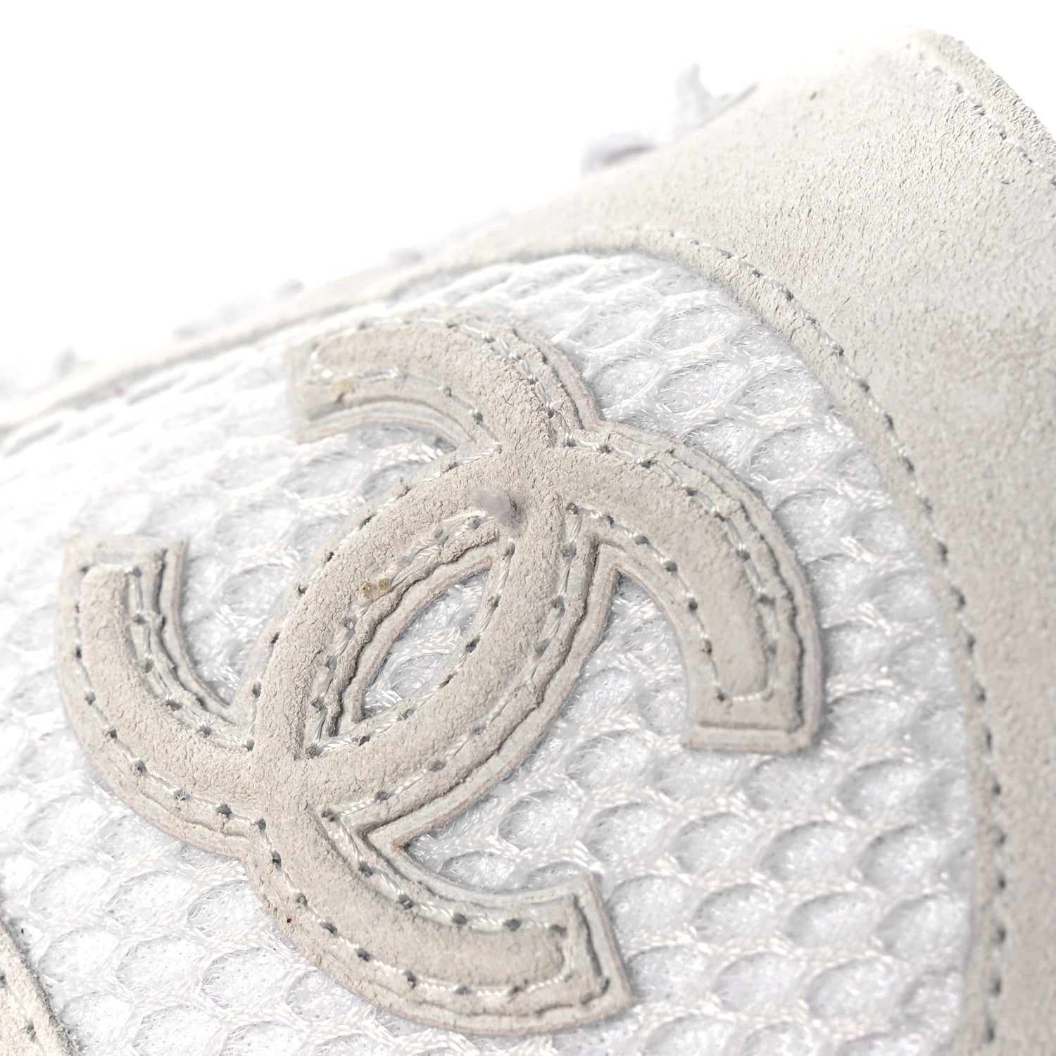 Chanel Calfskin Mesh Lycra Suede Womens Logo Sneakers 36 White 7 of 9