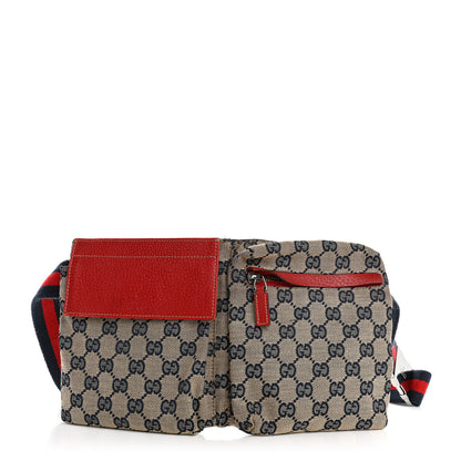 Gucci GG Monogram Web Double Pocket Belt Bag Navy Red 1 of 18