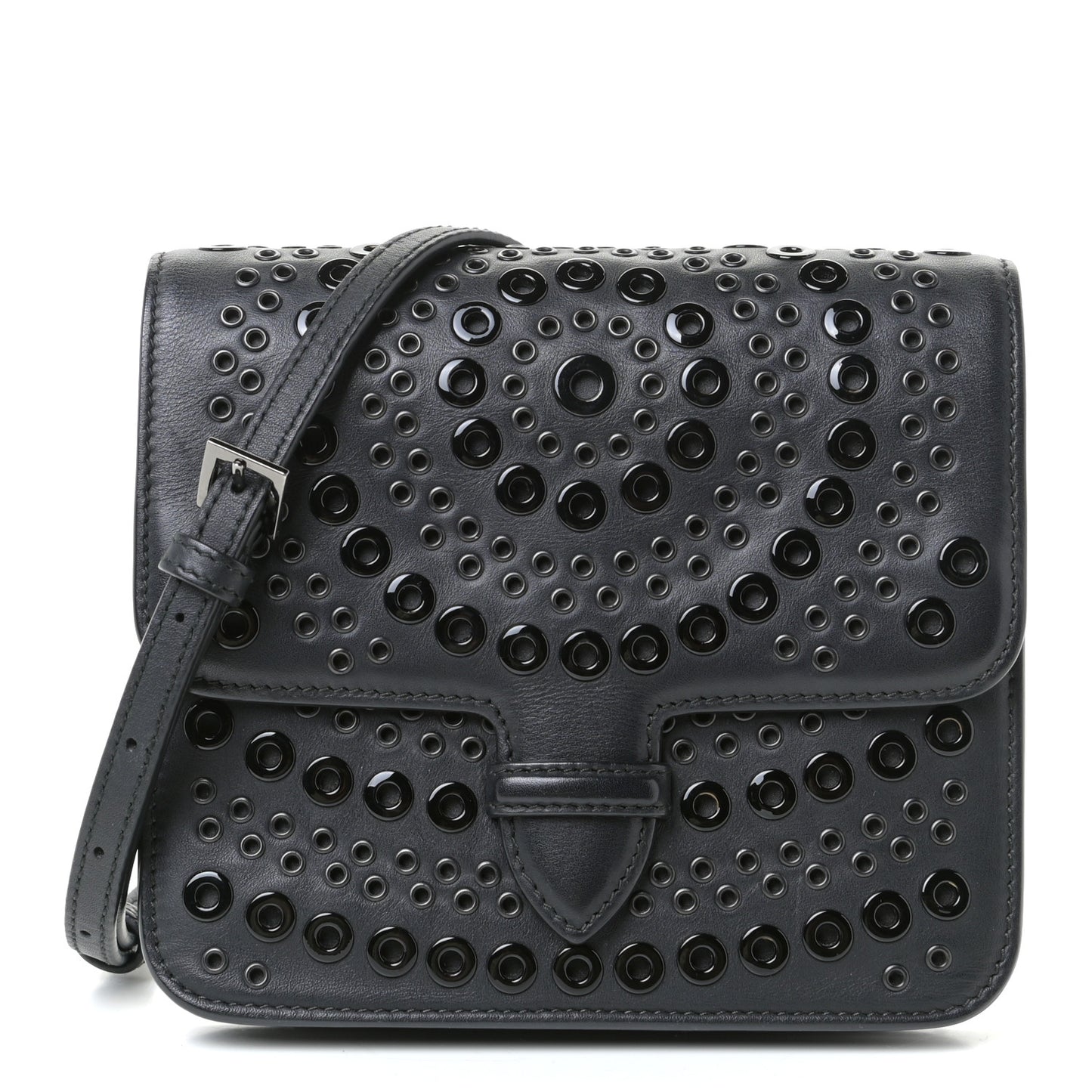 Calfskin Grommet Studded Azzedine Messenger Flap Black