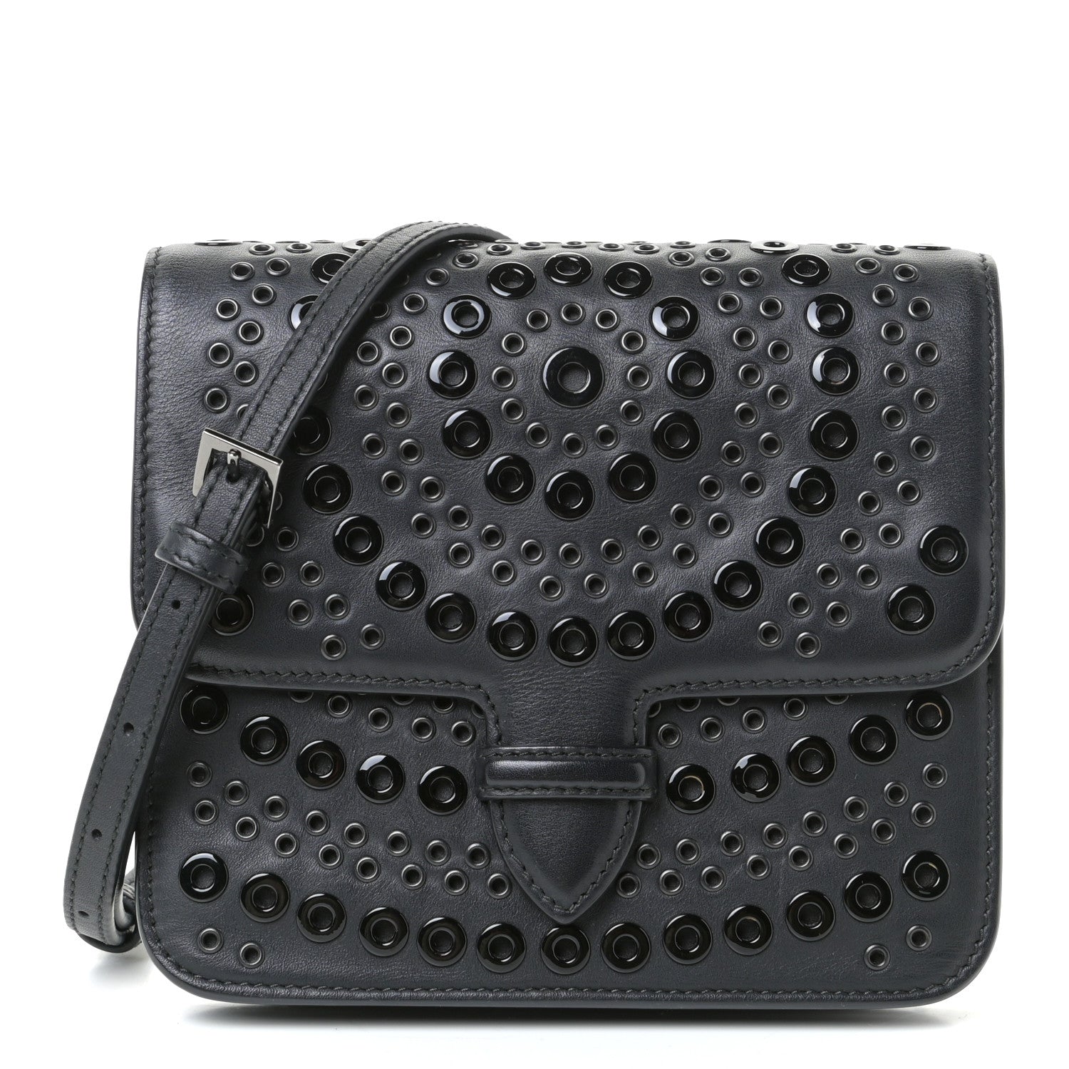 Alaia Calfskin Grommet Studded Azzedine Messenger Flap Black 1 of 10