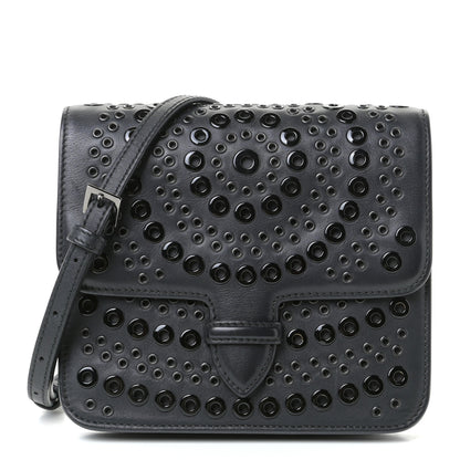 Alaia Calfskin Grommet Studded Azzedine Messenger Flap Black 1 of 10