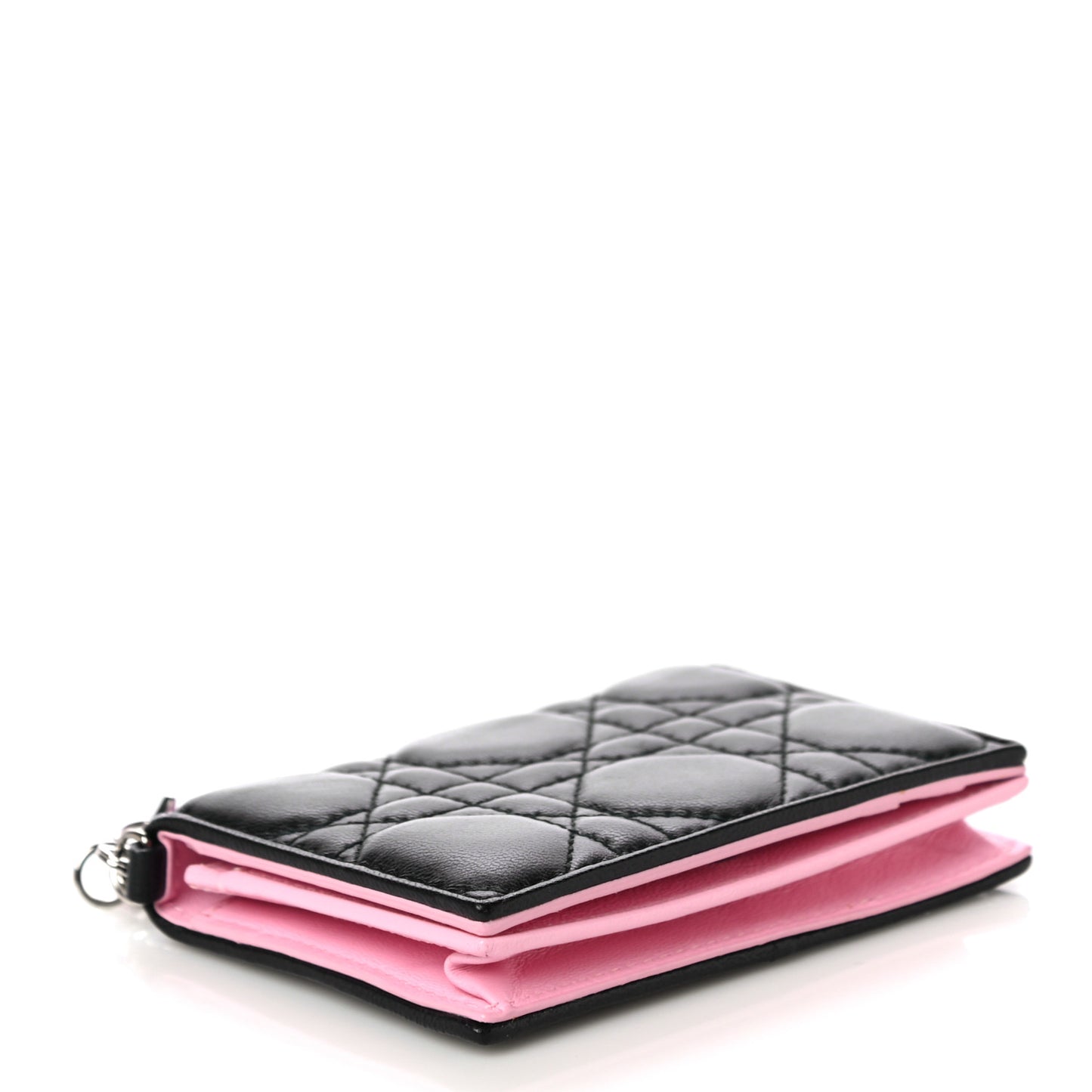 Lambskin Cannage Bi-Color Small Lady Dior Flap Card Holder Black Pink