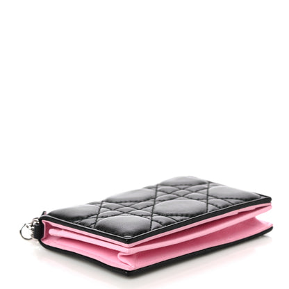 Christian Dior Lambskin Cannage Bi-Color Small Lady Dior Flap Card Holder Black Pink 4 of 10