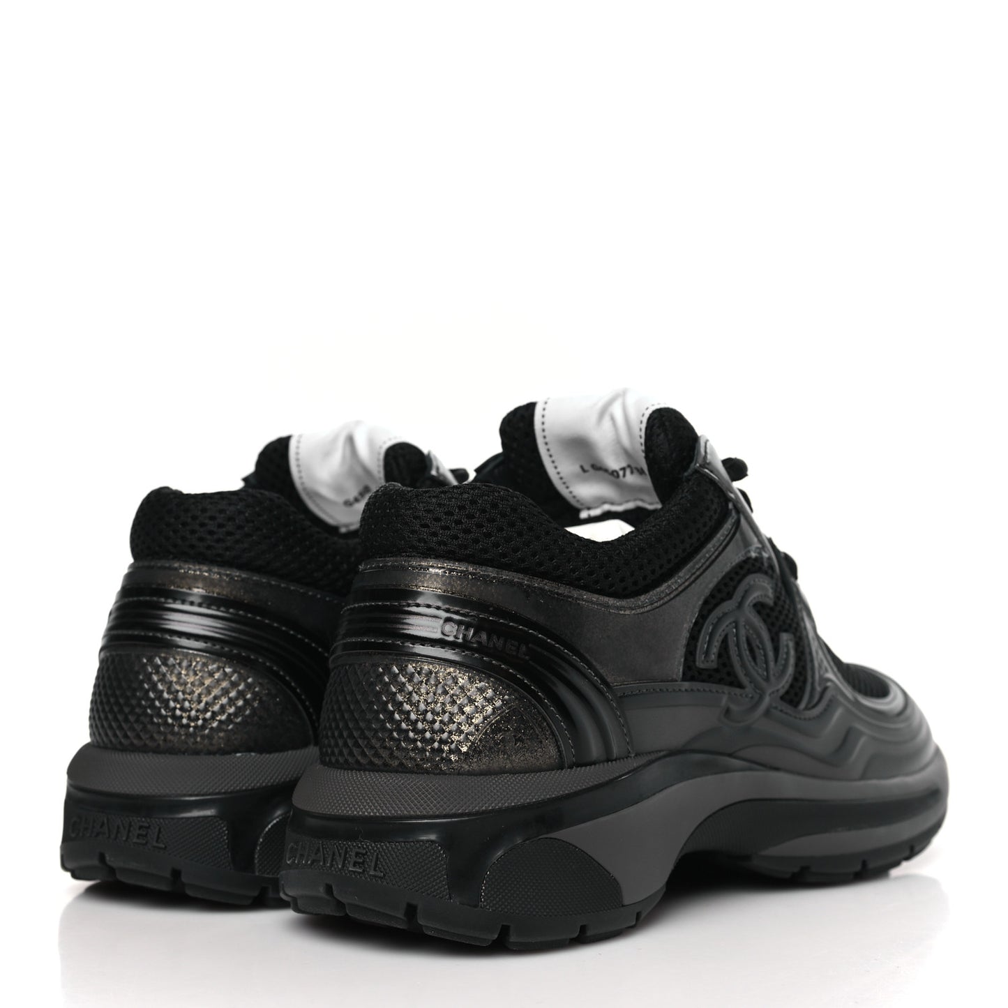 Fabric Laminated Calfskin Stretch CC Womens Sneakers 36.5 Black