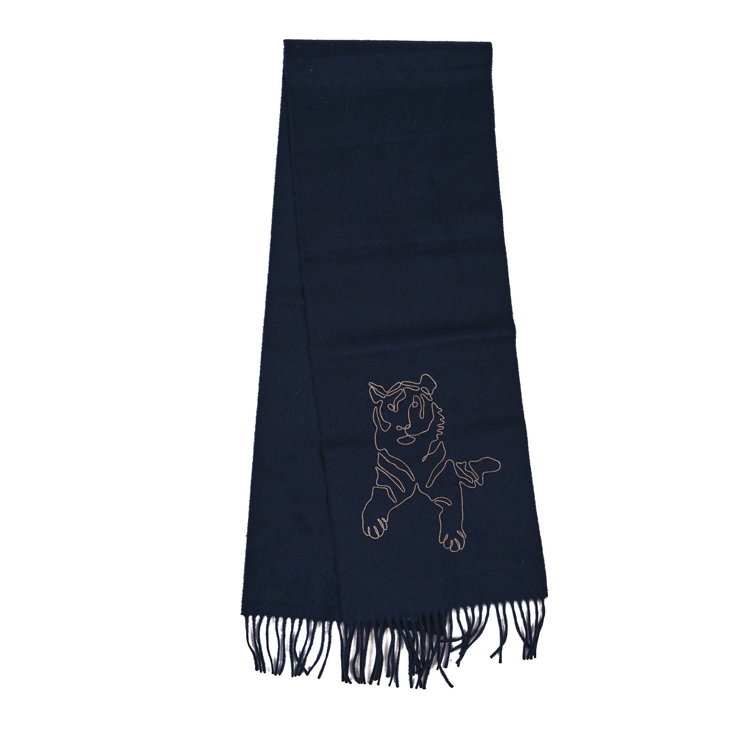 Hermes Cashmere Tigre Royal Brode Muffler Marine 2 of 3