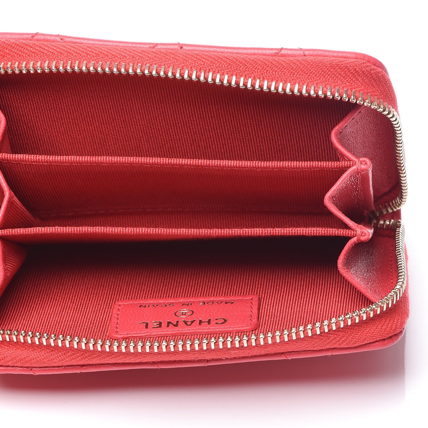 Lambskin Quilted Zip Around Coin Purse Wallet Light Red