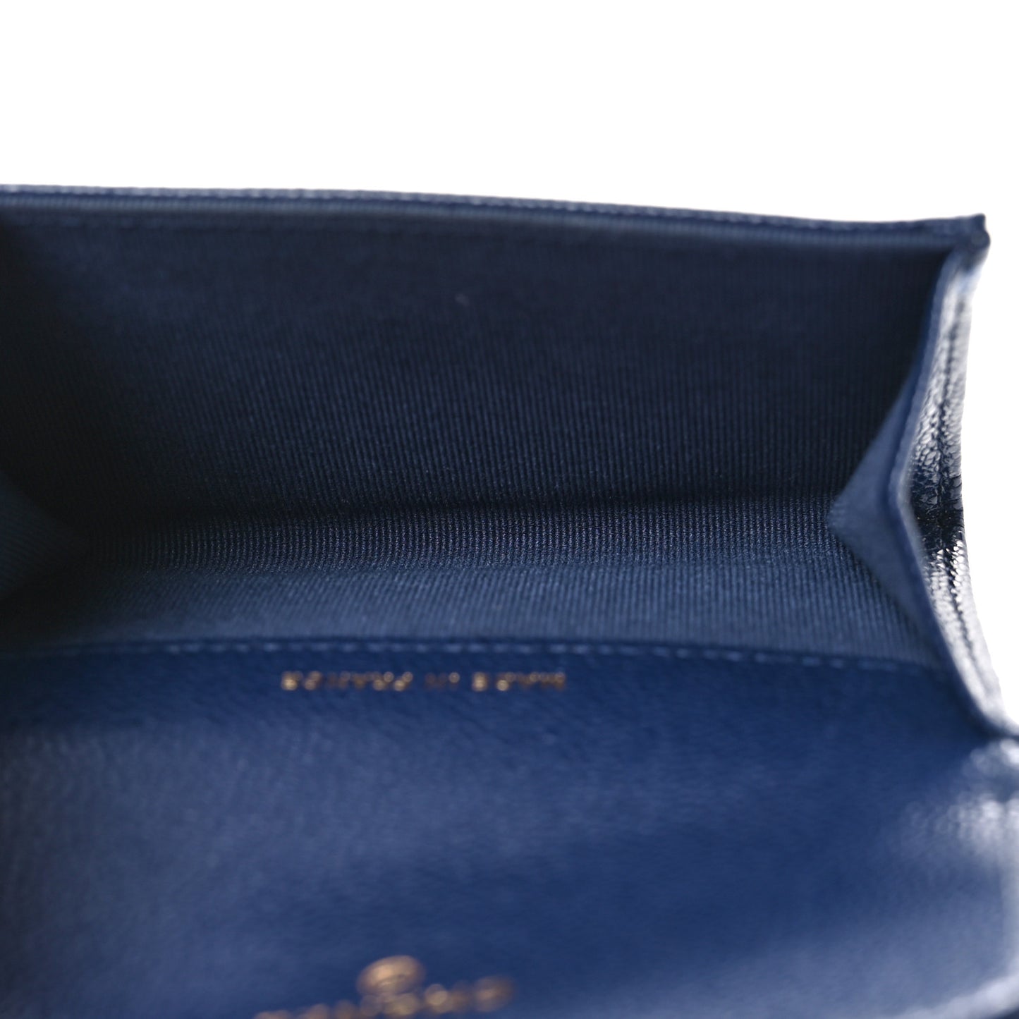 Caviar Quilted Flap Card Holder Wallet Navy Blue