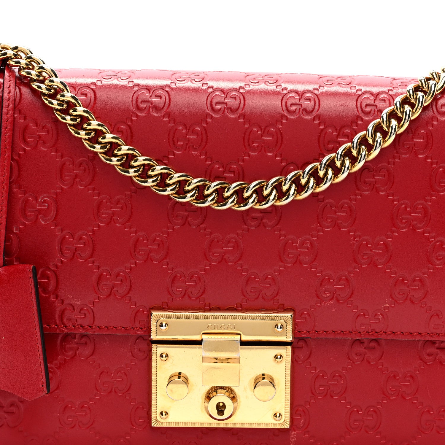 Gucci Guccissima Medium Padlock Shoulder Bag Hibiscus Red 8 of 10