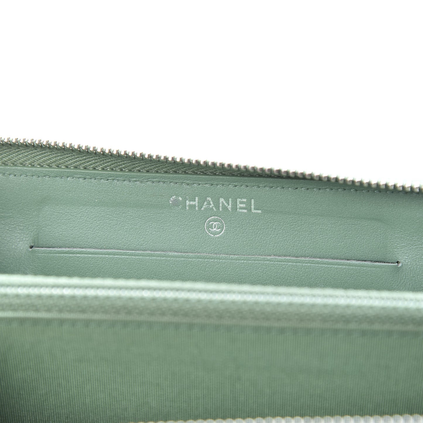 Faded Patent Calfskin Quilted Small Zip Around Wallet Green