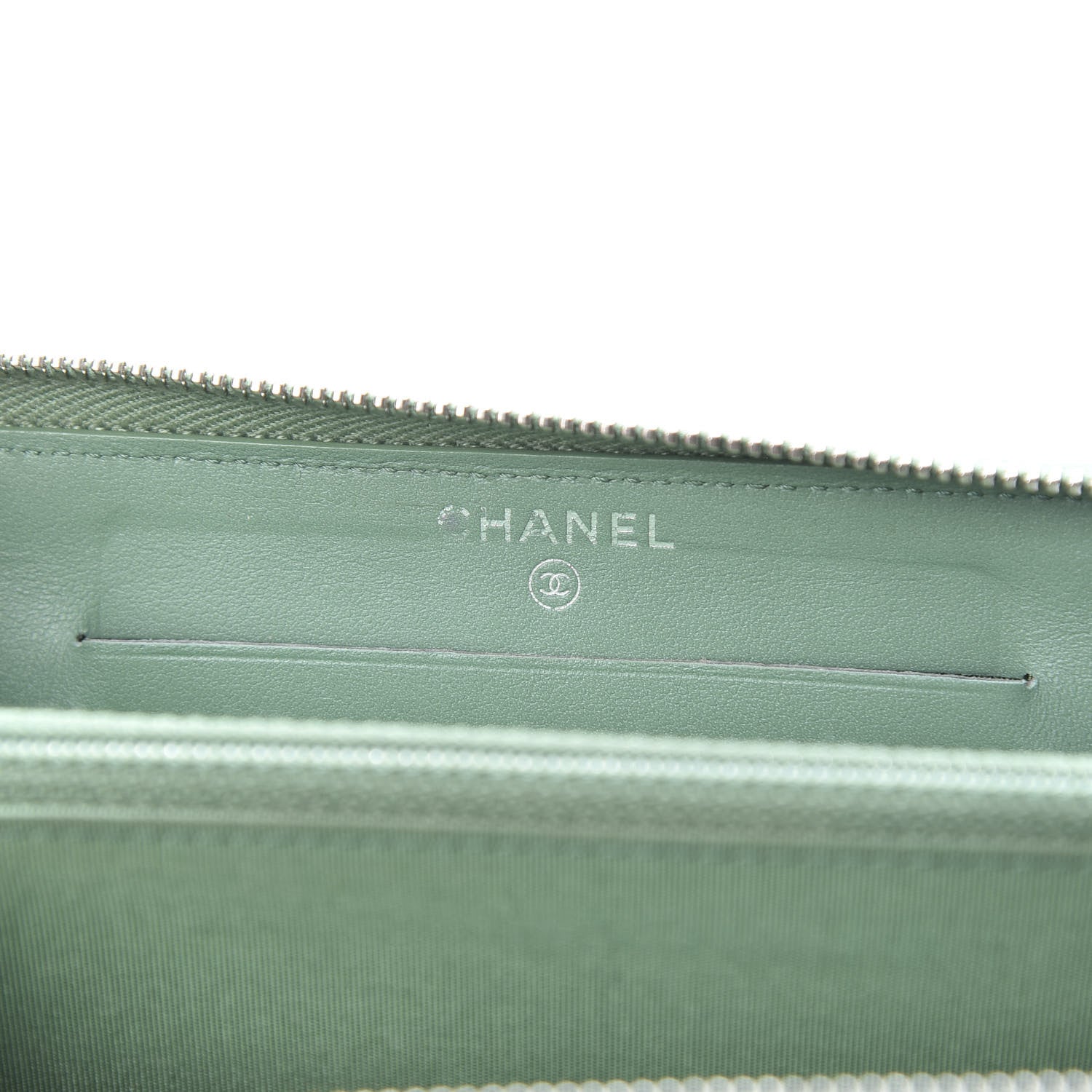 Chanel Faded Patent Calfskin Quilted Small Zip Around Wallet Green 6 of 13