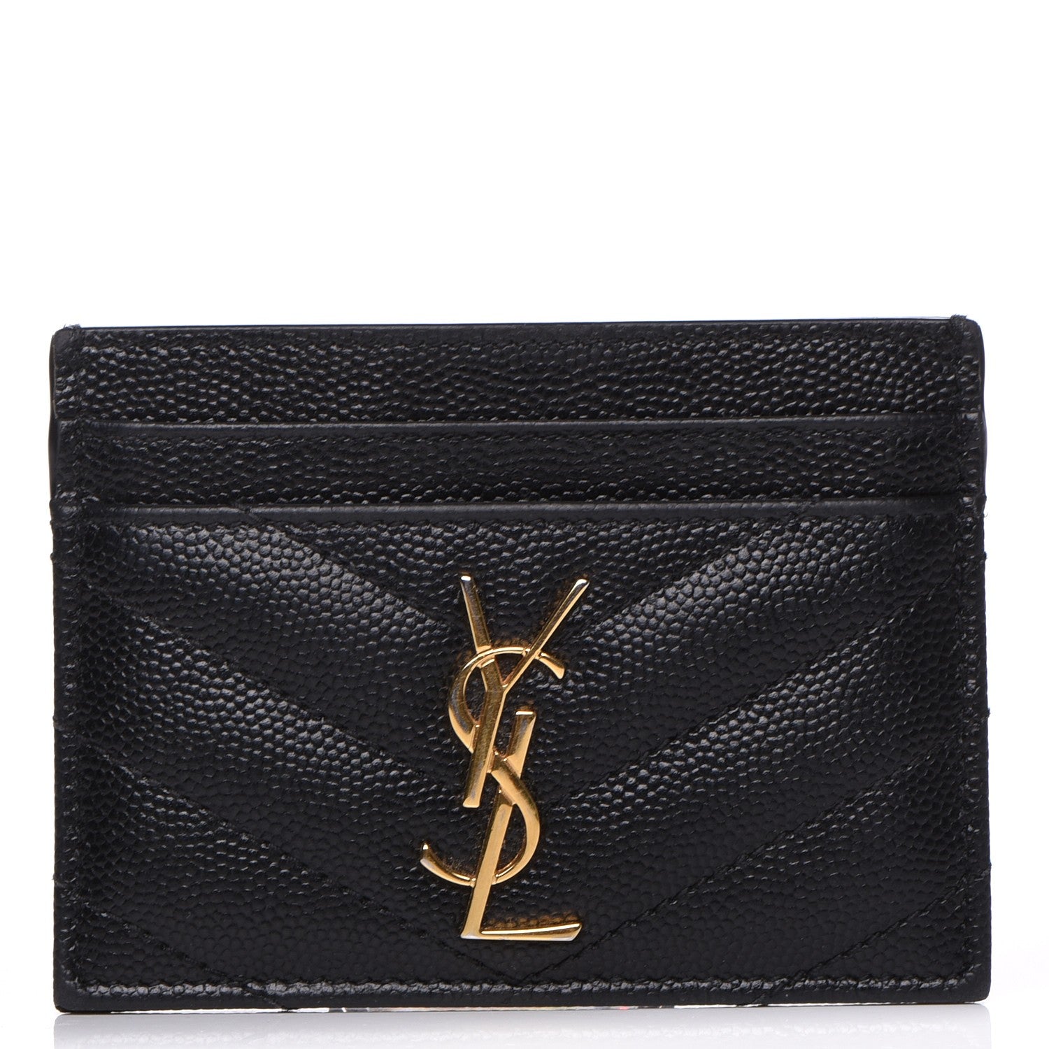Saint Laurent Grain De Poudre Matelasse Chevron Monogram Credit Card Case Black 1 of 5