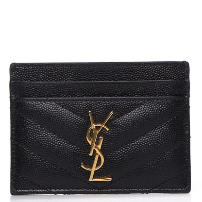 Saint Laurent Grain De Poudre Matelasse Chevron Monogram Credit Card Case Black 1 of 5