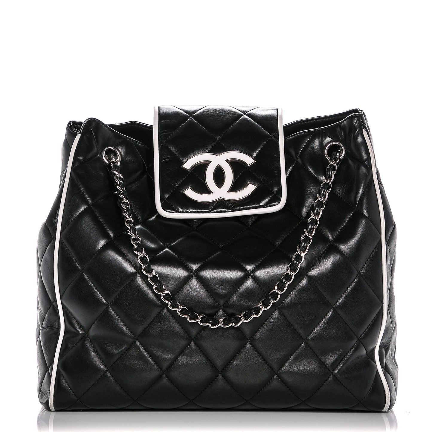 Lambskin Quilted CC Shopping Tote Black