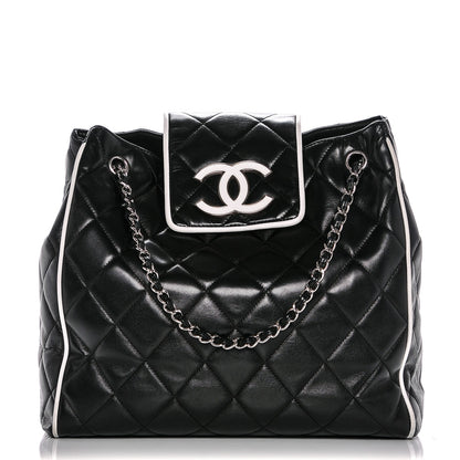 Chanel Lambskin Quilted CC Shopping Tote Black 1 of 7