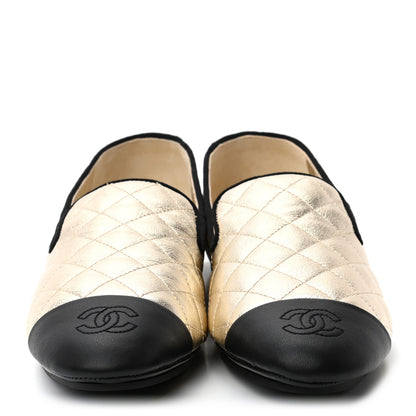 Chanel Laminated Lambskin Quilted CC Cap Toe Slipper With Pouch 39 Gold Black 4 of 15