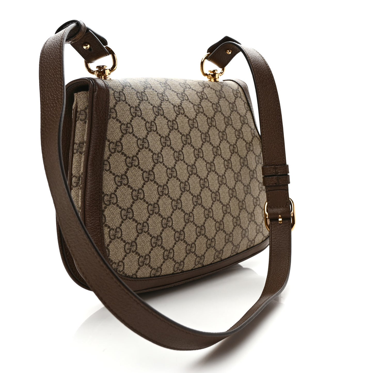 GG Supreme Monogram Textured Dollar Calfskin Web Medium Blondie Top Handle Shoulder Flap Bag Beige Ebony New Acero