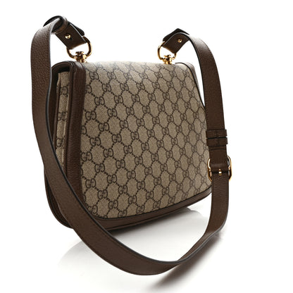 Gucci GG Supreme Monogram Textured Dollar Calfskin Web Medium Blondie Top Handle Shoulder Flap Bag Beige Ebony New Acero 4 of 9