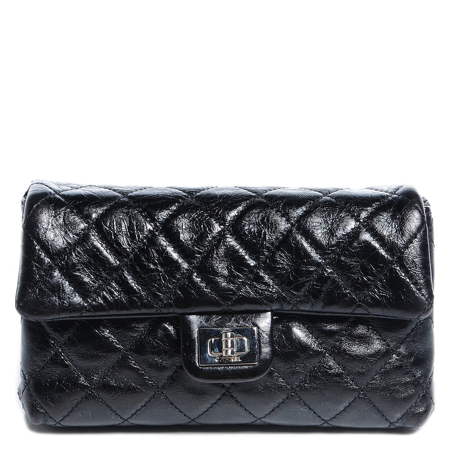 Chanel Glazed Calfskin 2.55 Reissue Flap Belt Bag Clutch Black 1 of 7