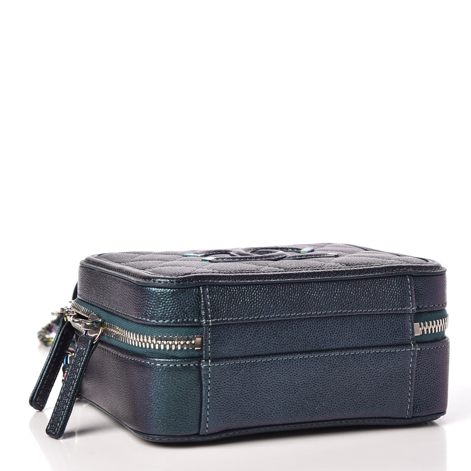 Chanel Iridescent Caviar Quilted Small CC Filigree Vanity Case Dark Turquoise 4 of 8