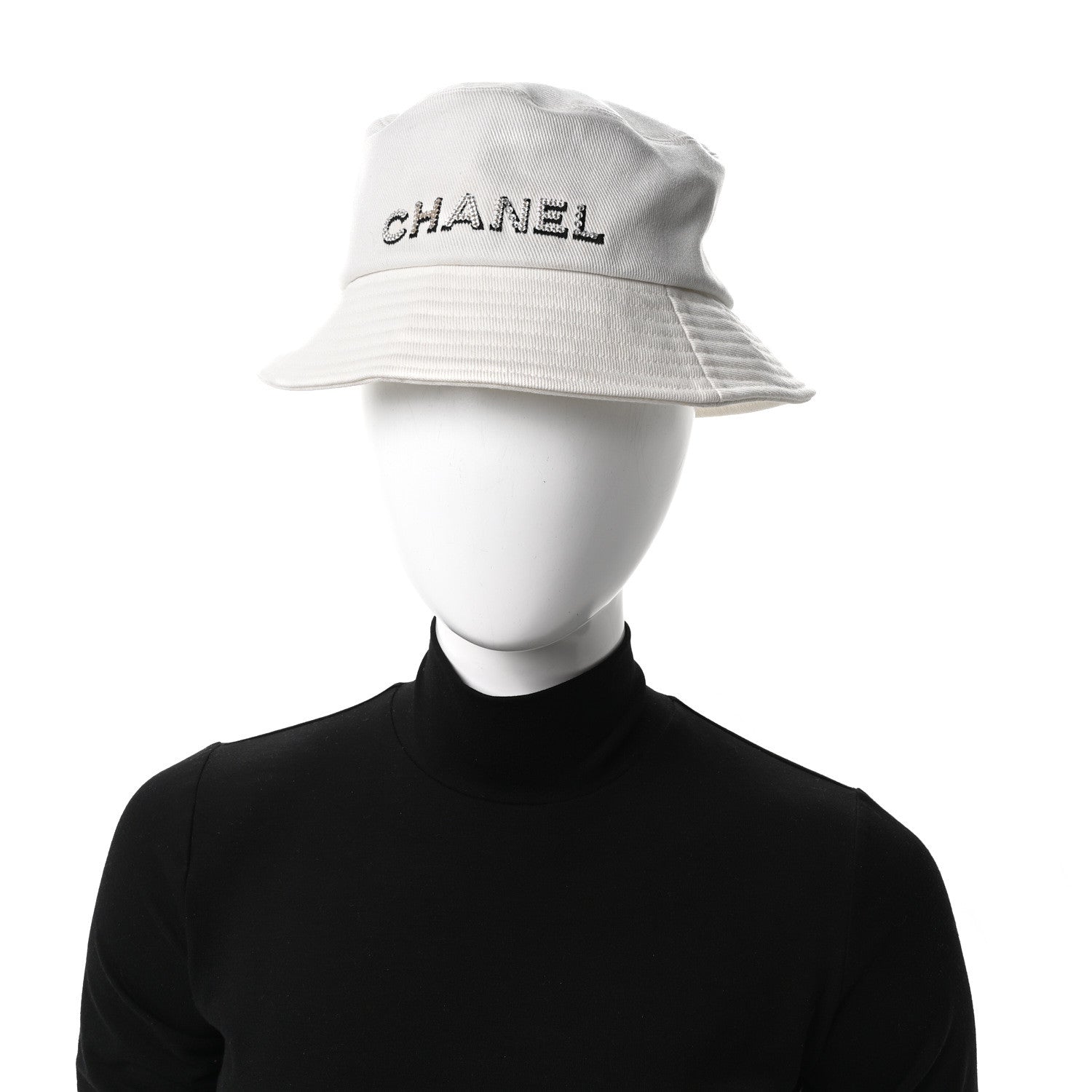 Chanel Denim Sequin Cloche Logo Bucket Hat M White 1916096