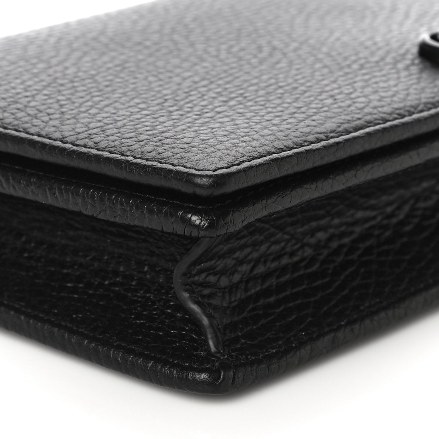 Dollar Calfskin Enamel Monochrome Mini GG Marmont Chain Wallet Black